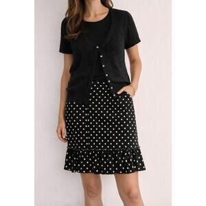 3-Piece Classic Outfit Croft & Barrow Tee Sonoma Cardigan Polka Dot Skirt L